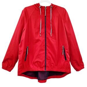 Vintage Tommy Hilfiger Red Packable Hooded Rain Windbreaker Jacket Womens Size L